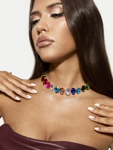 TuEzra 1pc Multicolor Rhinestone Water Drop Shaped Heart Style Necklace For Women (Random Color) Valentines,Mom,Mother,Mother's Day,Gift - Multicolor - View 5