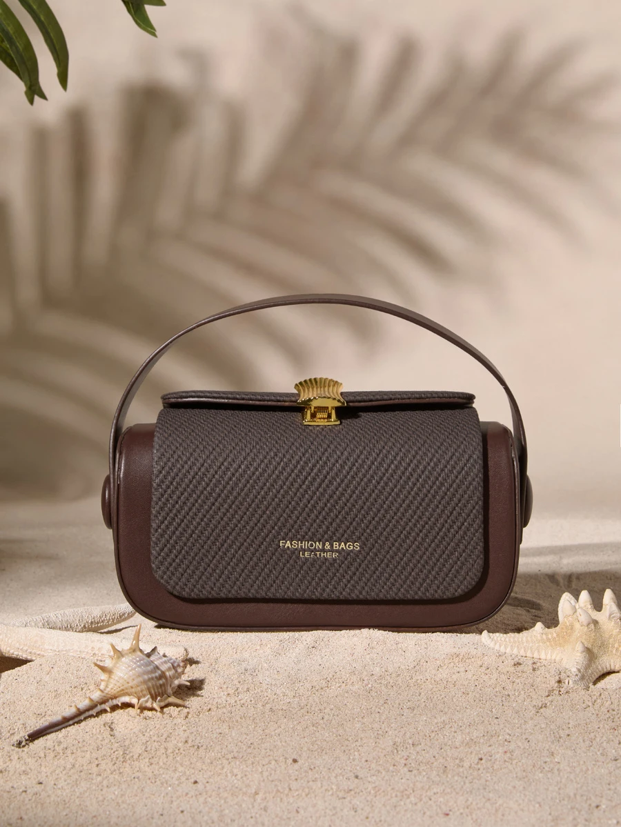 Tropiscape Bolso de mano en forma de caja oblicua para mujer, diseño minimalista elegante, gran capacidad, color café, estilo cottage core, atuendo de verano - Café - Ver 1