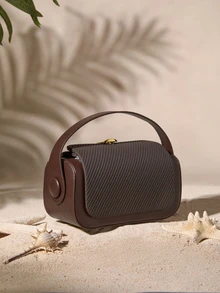 Tropiscape Bolso de mano en forma de caja oblicua para mujer, diseño minimalista elegante, gran capacidad, color café, estilo cottage core, atuendo de verano - Café - Ver 4
