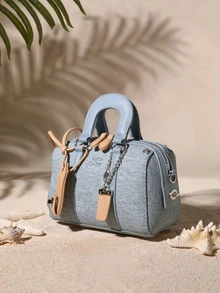 Tropiscape Cartera portátil de mujer con diseño gráfico de letra de unicolor de payaso clásico, bolso con asa doble con forma de almohada, elegante bolso de negocios para ir al trabajo, adecuado para compras, viajes, fiestas y otras ocasiones, bolsos elegantes de estilo cottage core para damas, atuendo de verano - Azul - Ver 4