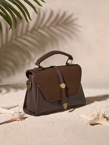 Tropiscape Nueva bolsa cruzada cuadrada con hebilla metálica clásica y decorativa, correa ajustable, diseño de solapa burdeos, adecuada para deportes al aire libre, ir al trabajo, compras, campus y viajes de corta distancia, estilo campestre, atuendo de verano - Café integral - Ver 5