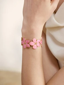 Clariva 1 chiếc vòng tay bằng thép không gỉ kiểu dáng tự nhiên với họa tiết hoa sứ tráng men nhiều màu sắc, phù hợp cho phụ nữ đeo hàng ngày, đi chơi hoặc đi nghỉ mát, cũng là một món quà tuyệt vời dành cho bạn bè. - Vàng - Xem 4