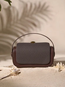 Tropiscape Bolso de mano en forma de caja oblicua para mujer, diseño minimalista elegante, gran capacidad, color café, estilo cottage core, atuendo de verano - Café - Ver 2