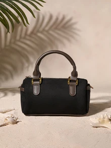 Fashionable High-End Cylinder Boston Bag For Women, Versatile Handheld/Shoulder/Crossbody Bag With Zipper, Frosted Pu Leather Cottagecore,SummerOutfit - Black - View 1