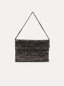 TuEzra 1个手工铆钉方形翻盖单肩包，闪亮串珠腋下包，简约复古女士手提包，适合通勤、宴会、派对、日常、休闲、校园、旅行，可搭配连衣裙、衬衫、T恤、连帽衫、牛仔裤、西装、外套。 - 銀色 - 查看 2