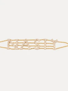 TuEzra 1 Pieza Collar De Moda Con Letras Atrevidas Y Decoración De Diamantes De Imitación Para Joyería Sexy De Fiesta De Mujeres - Dorado - Ver 4