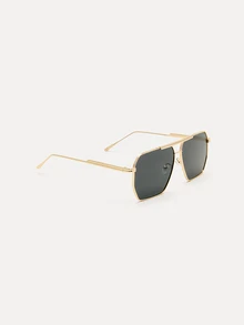 TuEzra 1pc Y2K Futuristic Square Double Bridge Metal Fashion Fashion Glasses, & Versatile - Black - View 4