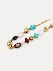 TuEzra 1pc Vintage Bohemian Style Asymmetrical Resin Beaded Necklace, Personalized Fashionable Adjustable Charm Necklace, Suitable For Women's Daily Wear, Vacation Decoration, Daily Outfit Matching (The Texture Color Of The Beads Is Not Fixed, Subject To The Actual Item) - Multicolor - View 4