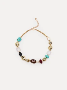 TuEzra 1pc Vintage Bohemian Style Asymmetrical Resin Beaded Necklace, Personalized Fashionable Adjustable Charm Necklace, Suitable For Women's Daily Wear, Vacation Decoration, Daily Outfit Matching (The Texture Color Of The Beads Is Not Fixed, Subject To The Actual Item) - Multicolor - View 2