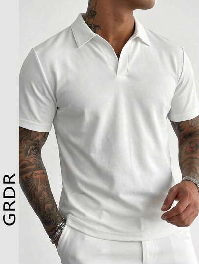 GRDR Camiseta de polo de manga corta de unicolor versátil para hombres