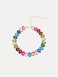 TuEzra 1pc Multicolor Rhinestone Water Drop Shaped Heart Style Necklace For Women (Random Color) Valentines,Mom,Mother,Mother's Day,Gift - Multicolor - View 2