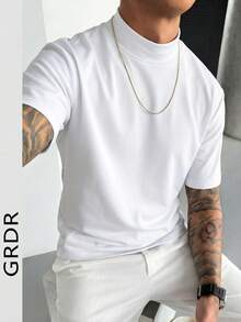 Men's Fashionable Half-Turtleneck Short Sleeve T-Shirt, Suitable For Summer - White - View 9