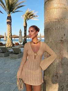 Women Sweater Dresses - Camel - View 10