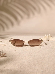 Tropiscape 1 Pair Unisex Minimalist Cat Eye Small Frame Fashion Sunglasses, Suitable For Sports, Travel, Driving, Beach, Festivals, Vacations, Street, Fishing, Outdoor Activities, A Street Fashion Accessory, And Also A College Style Choice For Summer Beach Vacations, Outdoor Trips, And Back To School Season. Cottagecore,SummerOutfit - Golden Tea - View 2