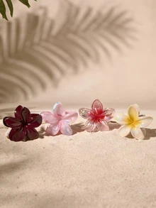 Tropiscape 4 piezas/1 pieza Pinzas para el cabello de mujer de 8 cm de diámetro con forma de flor de hibisco transparente de color blanco y vino tinto, color aleatorio, ligeras, elegantes, minimalistas, de unicolor, adecuadas para uso diario, casual, fiesta, playa, peinado, maquillaje, accesorio de vestir, accesorios de moda para el cabello de mujer, pinza de verano, esencial de vacaciones, Cottagecore, atuendo de verano - Multicolor - Ver 2