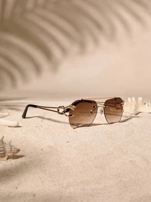 Tropiscape 1pc Women's New Oval Lens Fashion Glasses, Metal Leopard Decor Temple Vintage Minimalist Design, For Summer Beach Vacation, Outdoor, Travel Shades Leopard Head Vintage Style Oversized Aviator Frame For Going Out Outfit,Back To School Cottagecore,SummerOutfit - Brown - View 5