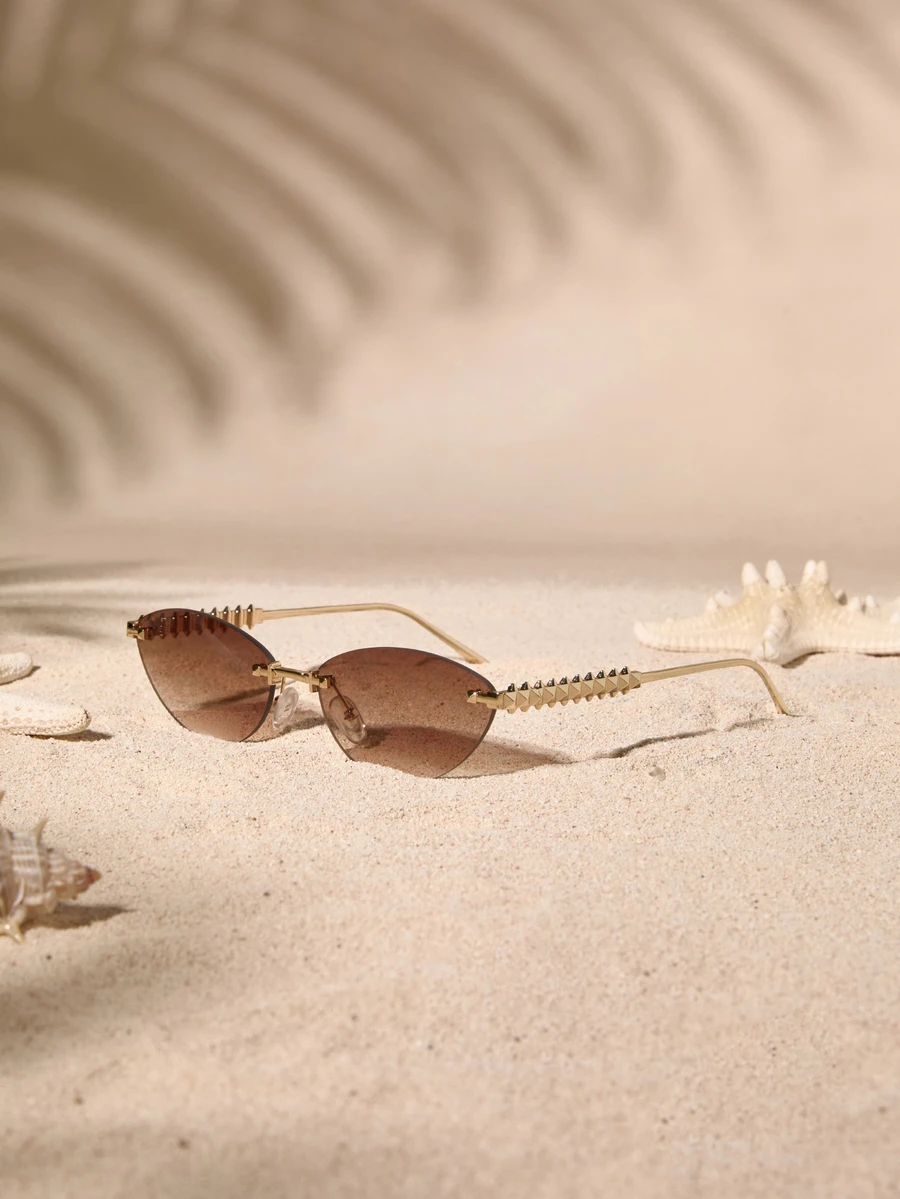 Tropiscape 1 Pair Unisex Minimalist Cat Eye Small Frame Fashion Sunglasses, Suitable For Sports, Travel, Driving, Beach, Festivals, Vacations, Street, Fishing, Outdoor Activities, A Street Fashion Accessory, And Also A College Style Choice For Summer Beach Vacations, Outdoor Trips, And Back To School Season. Cottagecore,SummerOutfit - Golden Tea - View 1