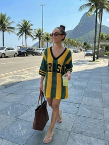 女士新款针织连衣裙，夏季性感沙滩装 - 彩色 - 查看 1