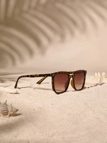 Tropiscape 1 pièce Lunettes de mode style sport en plastique à imprimé léopard noir surdimensionné pour femmes, convient pour l'extérieur, l'été, la plage, les voyages, les fêtes, etc. Cottagecore, tenue d'été - Service à thé double avec cadre léopard 1 pièce - Voir 4