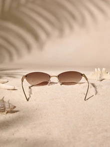 Tropiscape 1 Pair Unisex Minimalist Cat Eye Small Frame Fashion Sunglasses, Suitable For Sports, Travel, Driving, Beach, Festivals, Vacations, Street, Fishing, Outdoor Activities, A Street Fashion Accessory, And Also A College Style Choice For Summer Beach Vacations, Outdoor Trips, And Back To School Season. Cottagecore,SummerOutfit - Golden Tea - View 3