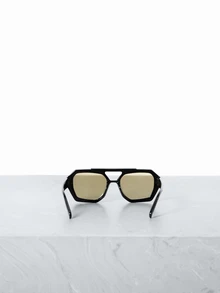 CHICVUE 1 Pair Women's Black Polygon PC Frame Retro Double Bridge Fashion Street Style Personalized Glasses - Black - View 3