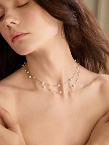 Rylithe 18K Gold Plated Stainless Steel 1pc Bead Necklace, Suitable For Daily Wear And Holiday Gift, Gifts For Friends SummerOutfit,Festival Fits,Elegant Outfit - Double Gold - View 4