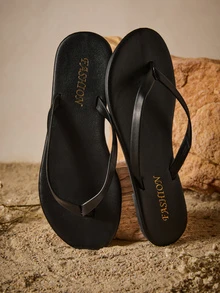 Tropiscape New Spring/Summer Toe-Strap Sandals, Round Toe Flat Flip-Flops, Casual Slip-On Slippers For Indoor & Outdoor Wear Cottagecore,SummerOutfit - Black - View 3