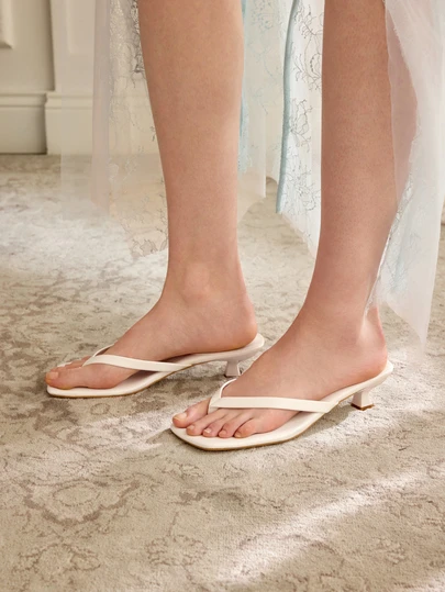 Rylithe 夏季新款软皮方头人字拖，细跟凉鞋，百搭细跟女式人字拖