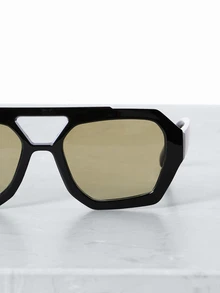 CHICVUE 1 Pair Women's Black Polygon PC Frame Retro Double Bridge Fashion Street Style Personalized Glasses - Black - View 5