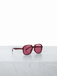 CHICVUE 1pc Retro Double Beam Square Fashion Glasses, High End Street Photography, Elegant Retro Versatile Women's Glasses, Vacation Beach Accessories Pilot's Glasses - Burgundy - View 5