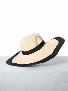 CHICVUE 1 件女士草帽，宽度随机，黑边，春夏海滩旅行防晒宽边度假帽 - 米色 - 查看 3