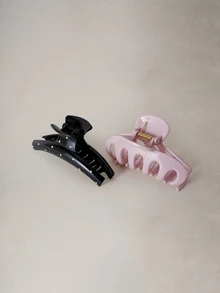 Hatastic 2/1個 4.41吋/11.2公分 亮粉色和黑色波點圖案優雅塑膠髮夾，多功能時尚配件，返校季 - 彩色 - 查看 2