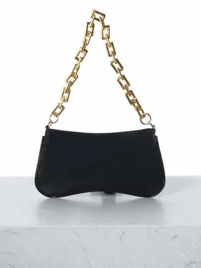 CHICVUE 1pc Metallic Gold Chain Decor One Shoulder Underarm Baguette Bag