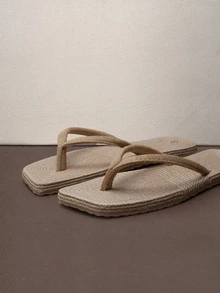 Hatastic Women's Simple Style Slipper, Solid Soft Suede Flat Flip Flops With A Thin Vamp Strap - Brown - View 5