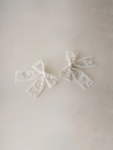 Hatastic 2pcs/Set Lace Embroidery Ribbon Bowknot Hair Clips, Sweet Girl Style Hair Accessories Suitable For Dresses, Outings, Photography, Any Occasion Back To School - Beige - View 4