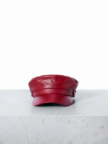 CHICVUE Fashionable & Versatile Solid Color PU Leather Beret - Burgundy - View 1