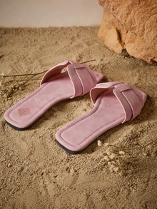 Tropiscape Sandalias planas casuales estilo coreano para mujer, sandalias romanas trenzadas de punta abierta para verano y uso al aire libre, chanclas de vestir de estilo francés para dama, estilo cottage core, atuendo de verano - Rosa - Ver 4
