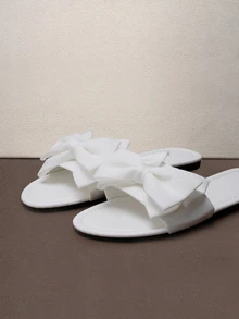 女士平底凉鞋拖鞋2025新款蝴蝶结户外软底轻便透气平底沙滩拖鞋 - 白色 - 查看 5