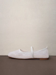 Hatastic Ballerines plates Babies à bout carré en dentelle florale et maille pour femmes, mode, confortables, respirantes, enfiler, port décontracté/travail, douces et élégantes - Dentelle blanche - Voir 4