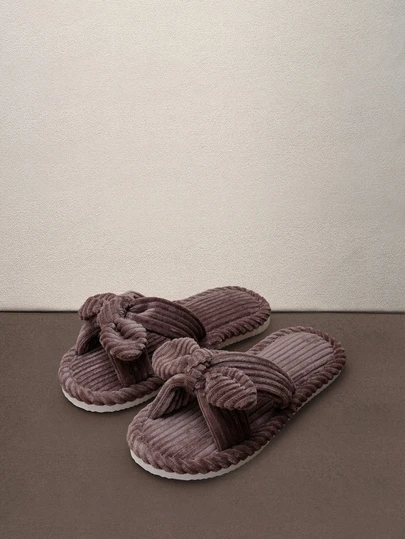 Hatastic Fall/Winter Open-Toe Bow Knot Slipper Soft Bottom Indoor Home Shoes For Spring And Autumn, Wooden Floor Silent Slippers,Fluffy Slippers