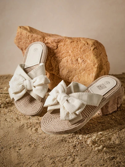 Tropiscape 2024 New Bow Slip-On Slippers For Women, Casual Summer Shoes, Women's Lightweight Beach Sandals