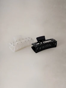 Hatastic 2 Pcs Black & White Polka Dot Shiny Large Square Hair Claw Clips For Casual Updo Hairstyles Hair Jaw Clip Hair Clamps Hair Clutch Hair Catcher Clip Fall Winter Hair Clip Hair Accessories For Women For Vacation Outfits Woman - Multicolor - View 3