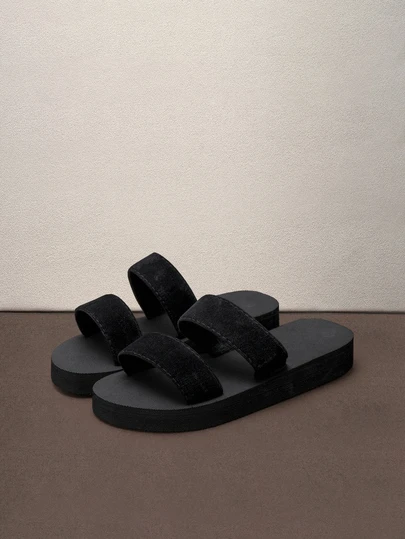 Hatastic Women's Fashion Casual Tie-Up Sandals, Black Flat Double Strap Sandals, Non-Slip Design, Suitable For Beach, Travel, Daily Wear And Indoor Wear