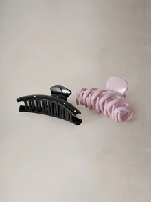 Hatastic 2/1個 4.41吋/11.2公分 亮粉色和黑色波點圖案優雅塑膠髮夾，多功能時尚配件，返校季 - 彩色 - 查看 3