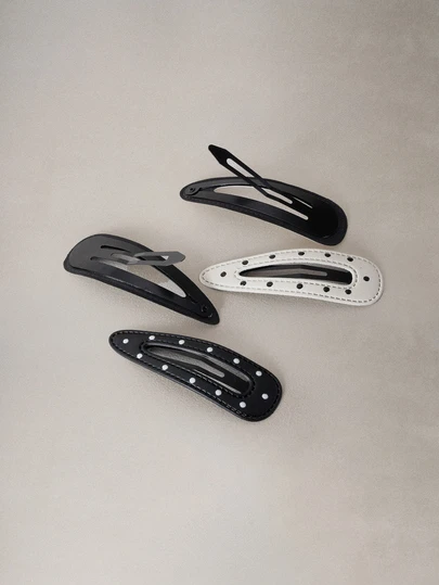 Hatastic 2pcs Fashionable Simple Elegant Versatile Black & White Polka Dot Leather Hair Clips, Suitable For Women Everyday Wear, Gifts, Claw Clips, Hair Claws, Hair Slide, Hair Barrettes, School Stuff, Hair Accessories, Head Accessories, Hairpin