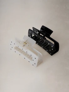 Hatastic 2 Pcs Black & White Polka Dot Shiny Large Square Hair Claw Clips For Casual Updo Hairstyles Hair Jaw Clip Hair Clamps Hair Clutch Hair Catcher Clip Fall Winter Hair Clip Hair Accessories For Women For Vacation Outfits Woman - Multicolor - View 2