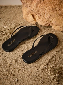 Tropiscape New Spring/Summer Toe-Strap Sandals, Round Toe Flat Flip-Flops, Casual Slip-On Slippers For Indoor & Outdoor Wear Cottagecore,SummerOutfit - Black - View 4