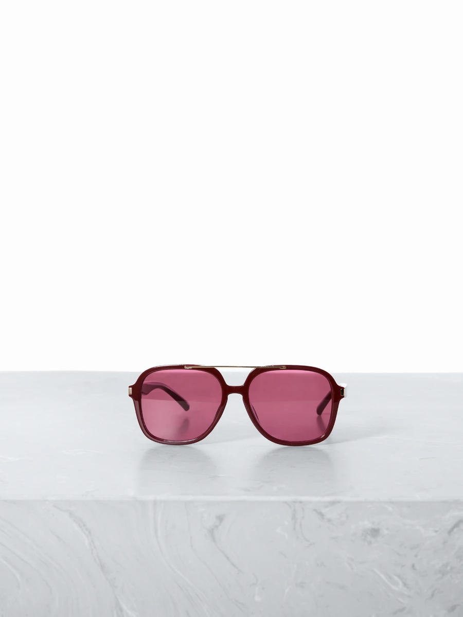 CHICVUE 1pc Retro Double Beam Square Fashion Glasses, High End Street Photography, Elegant Retro Versatile Women's Glasses, Vacation Beach Accessories Pilot's Glasses - Burgundy - View 1