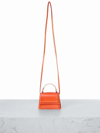 CHICVUE 1pc Orange Mini Fashionable Minimalist Textured Handbag, Small Square Bag, Lipstick Pouch, Versatile Cute Shoulder Bag