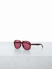 CHICVUE 1pc Retro Double Beam Square Fashion Glasses, High End Street Photography, Elegant Retro Versatile Women's Glasses, Vacation Beach Accessories Pilot's Glasses - Burgundy - View 2